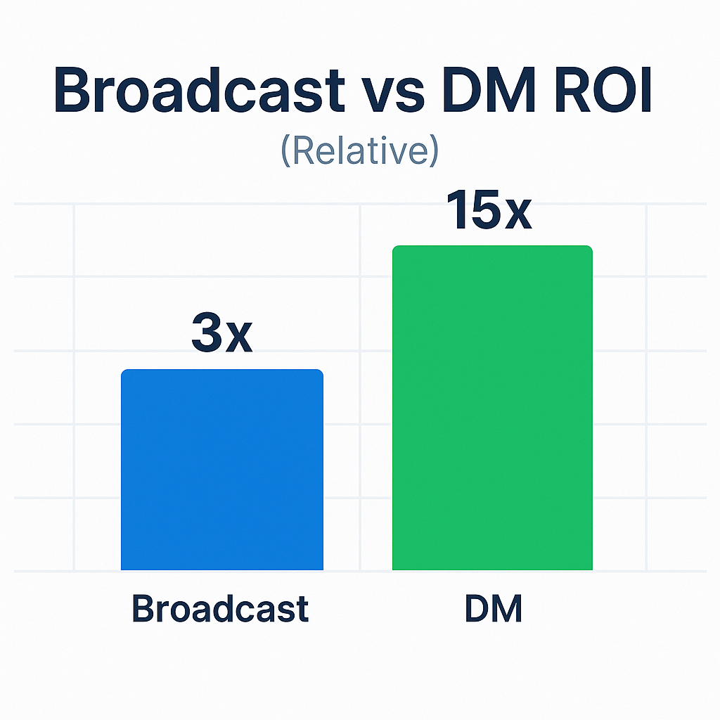 Comparison of broadcast SMS campaigns and direct messaging campaigns by ROI and engagement