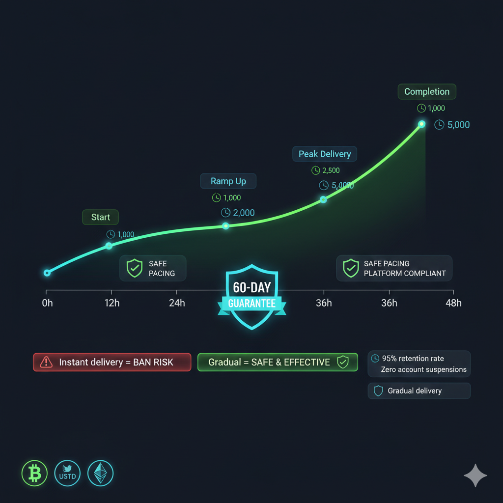 Buy Twitter followers with crypto payment showing safe 24-48 hour gradual delivery timeline, organic growth curve, platform-compliant pacing, and retention guarantee for Web3 projects