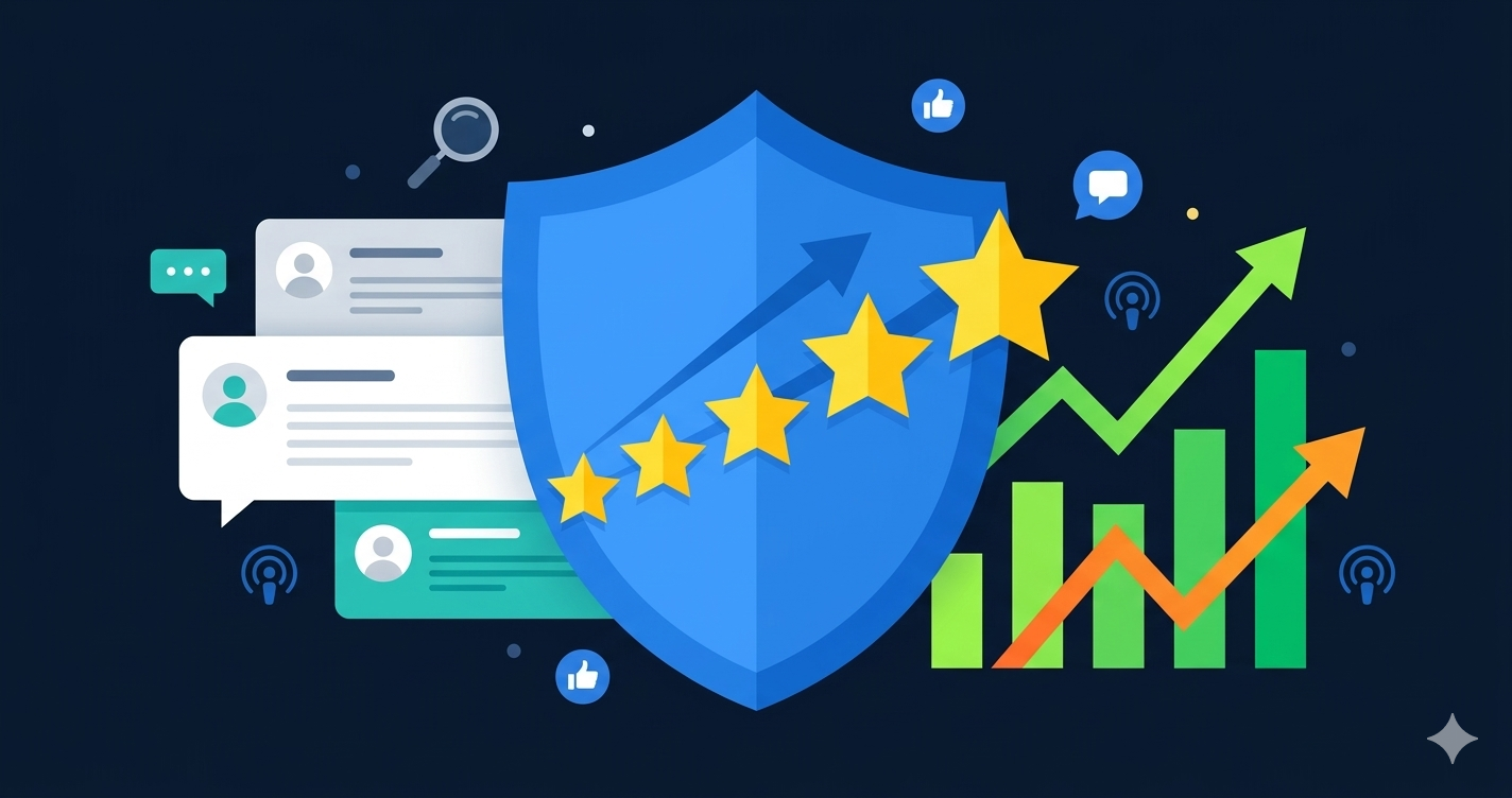 Online reputation protection strategy showing monitoring, response, and content creation workflow