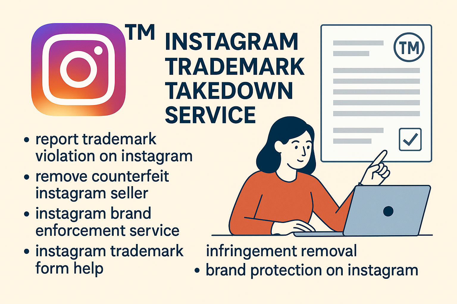 Workflow to remove counterfeit Instagram sellers and brand misuse