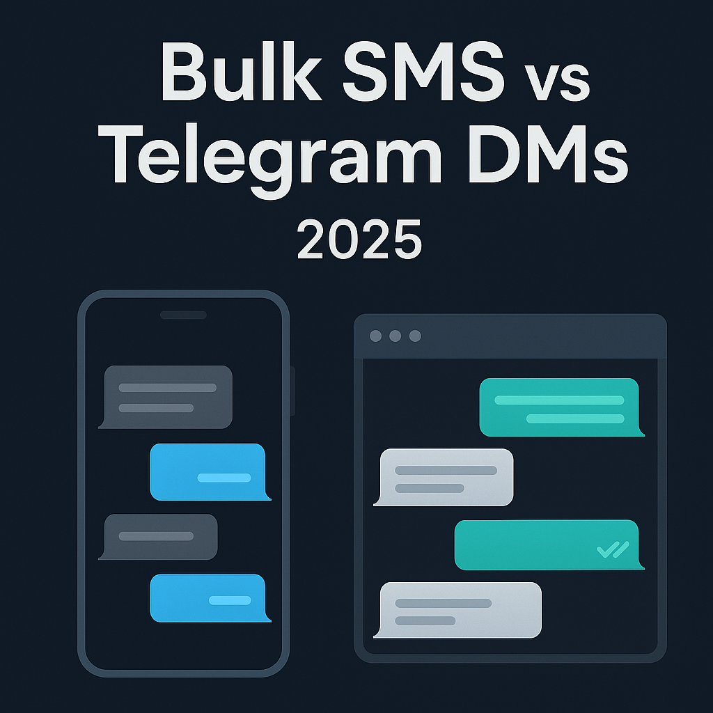 Mass texting service for business comparison 2025 — Bulk SMS vs Telegram DMs table