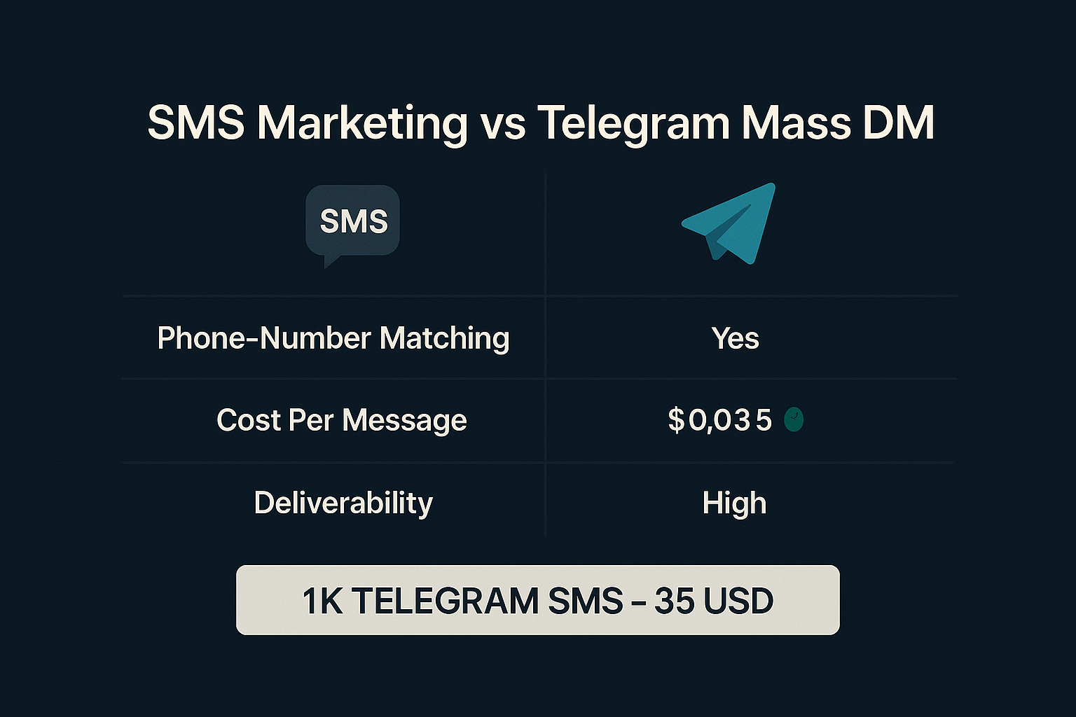 SMS marketing vs Telegram Mass DM engagement chart showing higher CTR and replies on Telegram in 2025