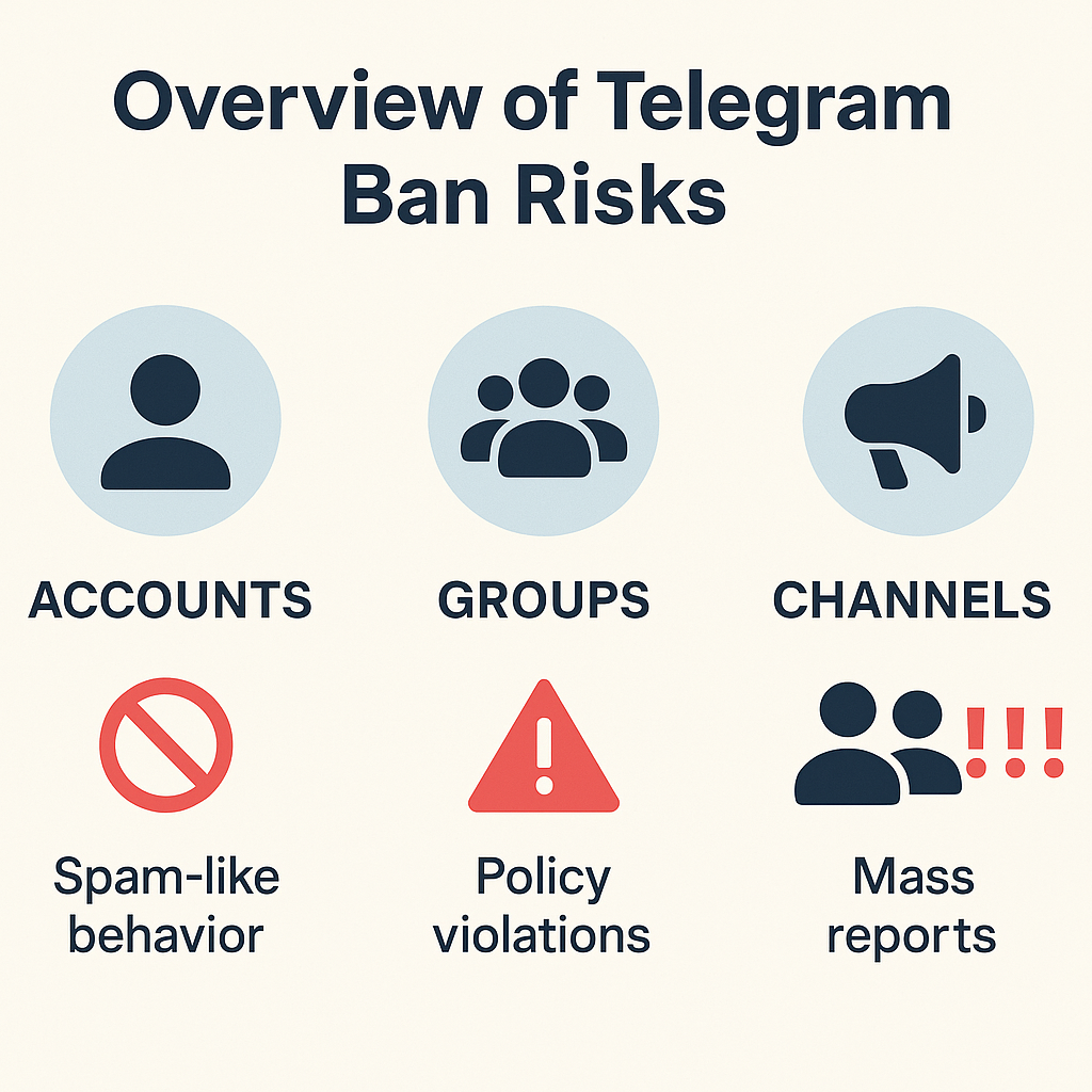 Overview of Telegram ban risks for accounts, groups, and channels