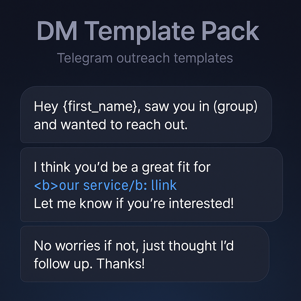 Telegram outreach DM template pack example