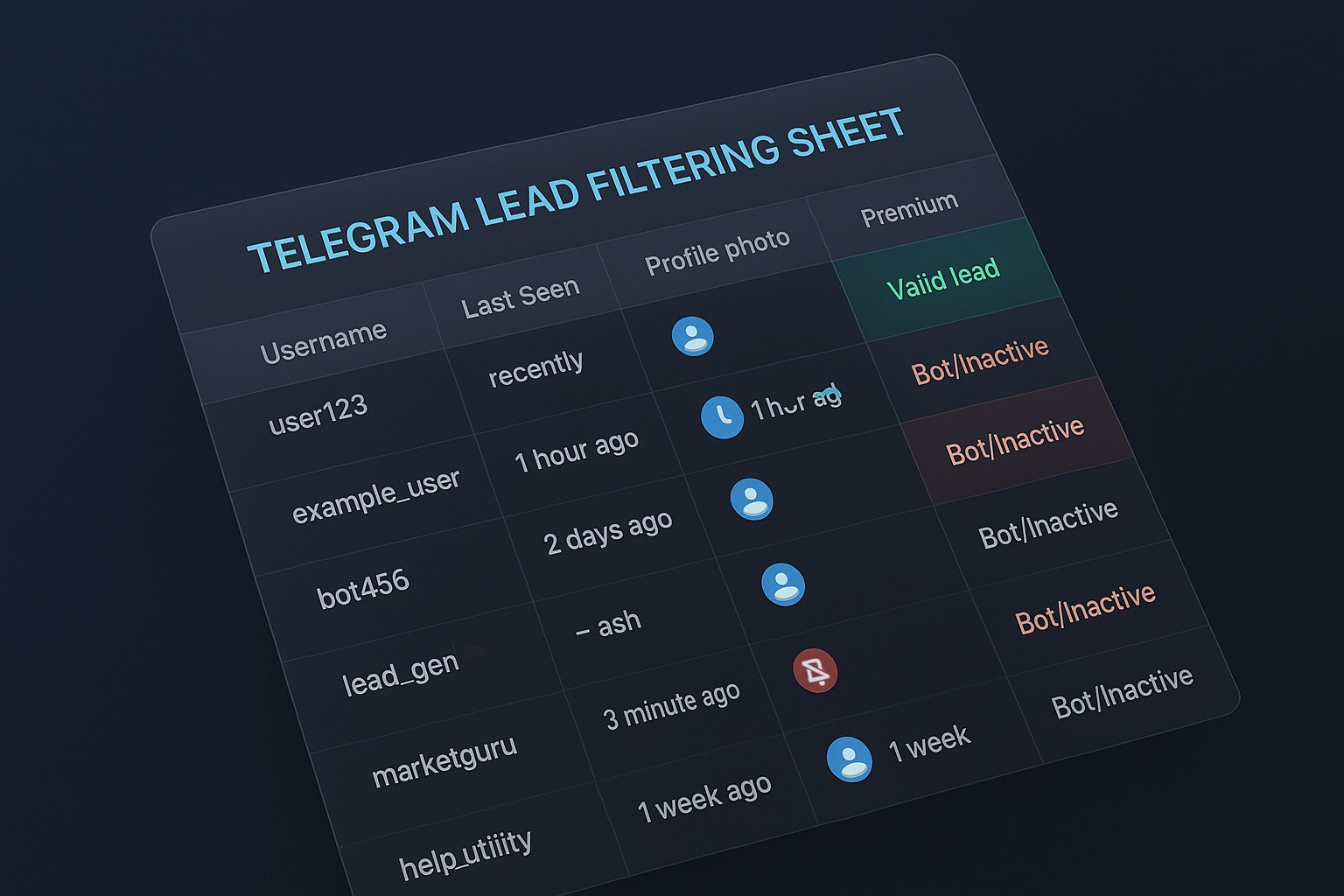 Telegram lead filtering sheet template