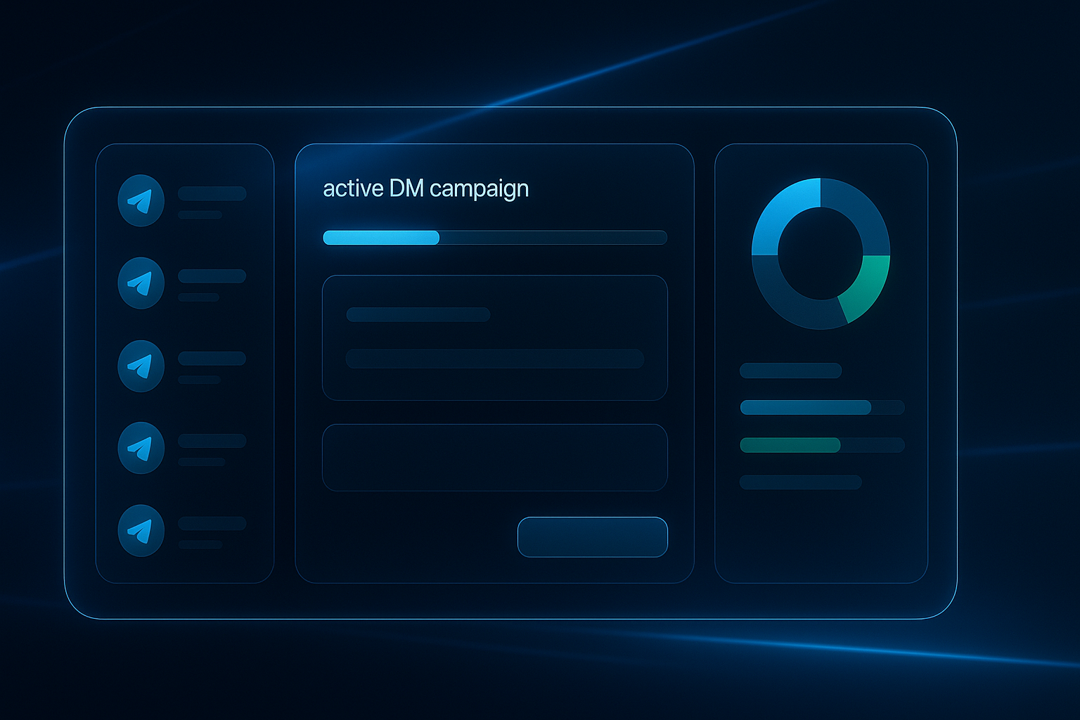 Telegram Mass DM bot dashboard automating outreach campaigns