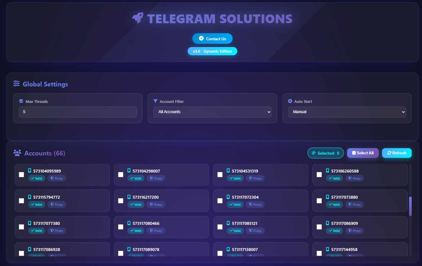 Telegram report bot dashboard showing campaign management interface for mass report telegram channel operations