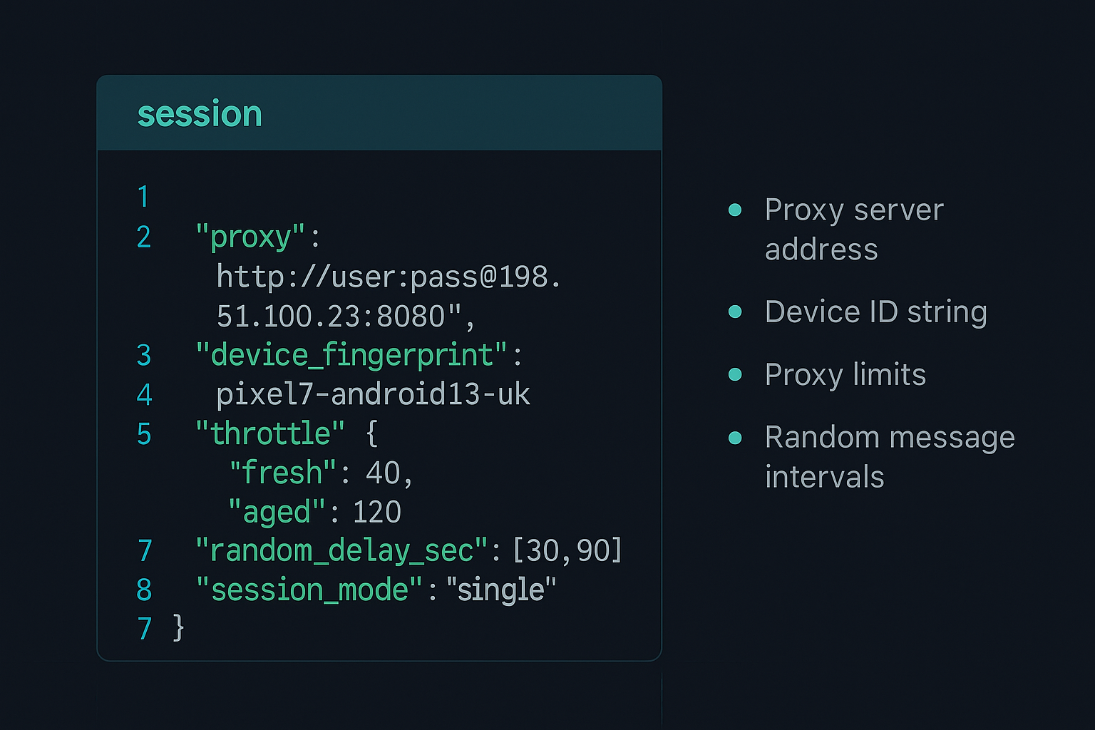 Telegram JSON session settings for Mass DM safety